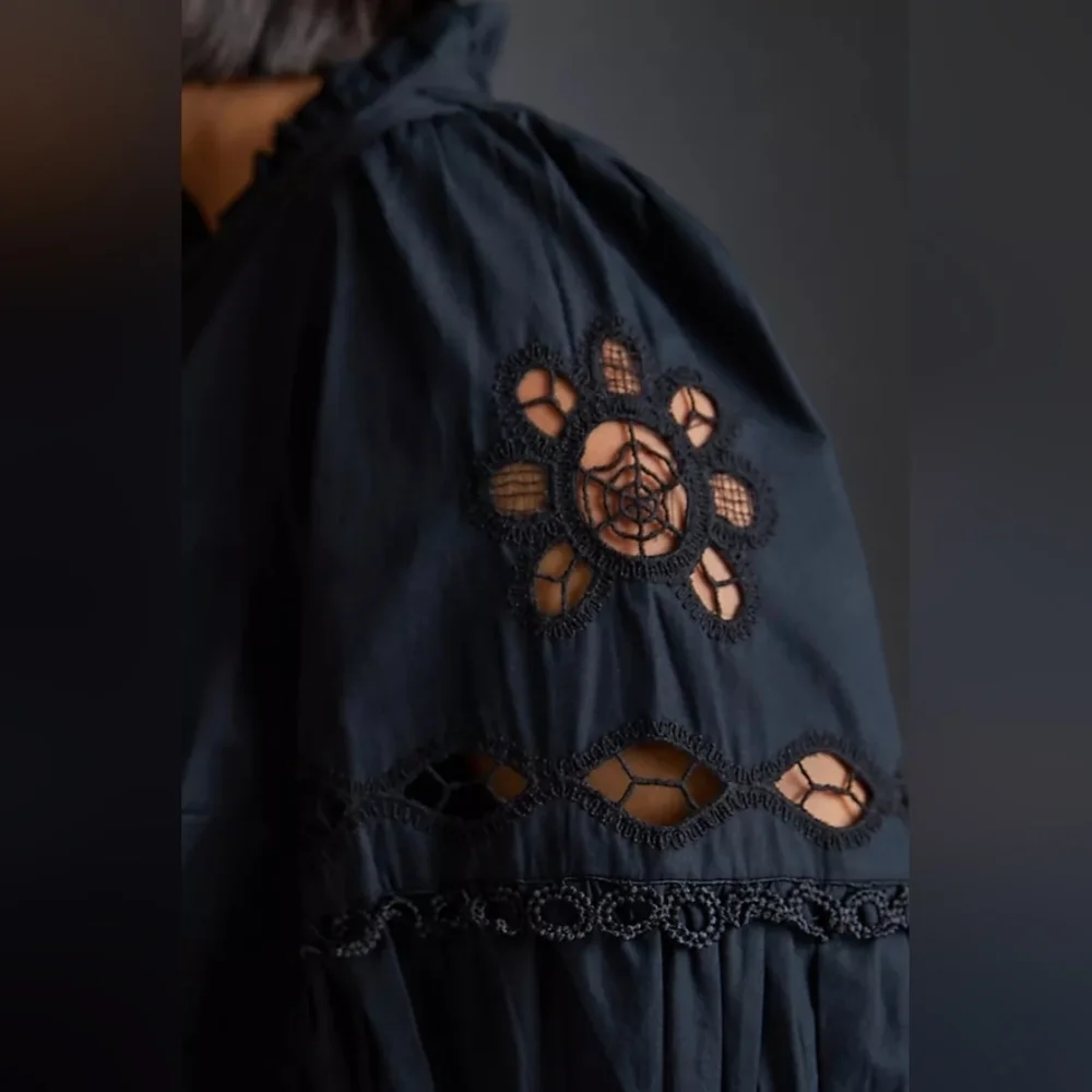 NWT By Anthropologie Cutwork Peasant Button Down Blouse SZ MEDIUM - Picture 3 of 15